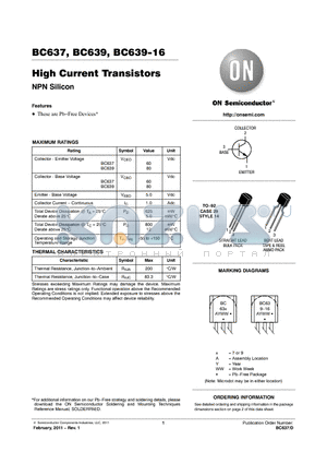 BC639RL1G datasheet - High Current Transistors