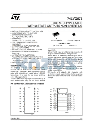 74LVQ573 datasheet - OCTAL D-TYPE LATCH WITH 3 STATE OUTPUTS NON INVERTING
