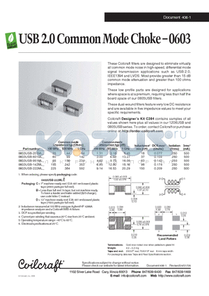 0603 datasheet - Common Mode Choke