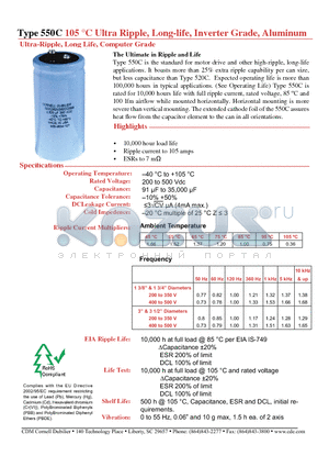 550C402T200CB2B datasheet - Ultra Ripple, Long-life, Inverter Grade, Aluminum Ultra-Ripple, Long Life, Computer Grade