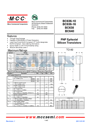 BC640 datasheet - PNP Epitaxial Silicon Transistors