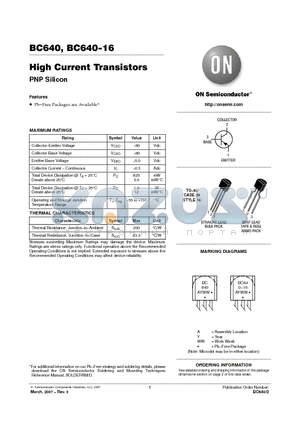 BC640-16 datasheet - High Current Transistors