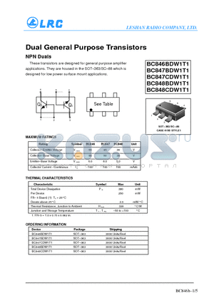 BC646BDW1T1 datasheet - Dual General Purpose Transistors(NPN Duals)