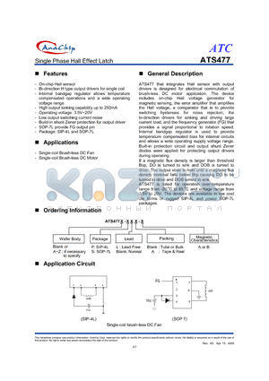 ATS477-P-B datasheet - Single Phase Hal Efect Latch