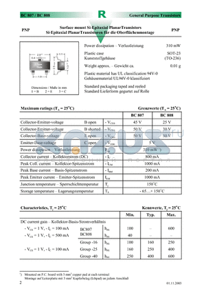 BC807 datasheet - Surface mount Si-Epitaxial PlanarTransistors