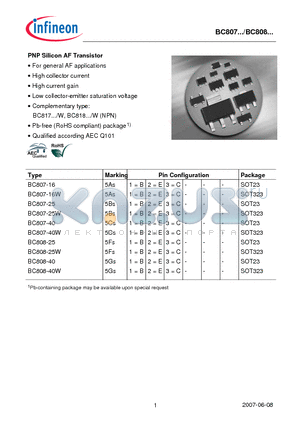 BC807 datasheet - PNP Silicon AF Transistor