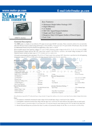 112S5FS datasheet - ULTRA-MINIATURE SINGLE-INLINE 1W SINGLE and DUAL OUTPUT ISOLATED DC/DC CONVERTERS