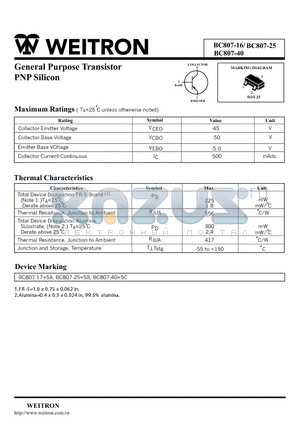 BC807-16 datasheet - General Purpose Transistor PNP Silicon