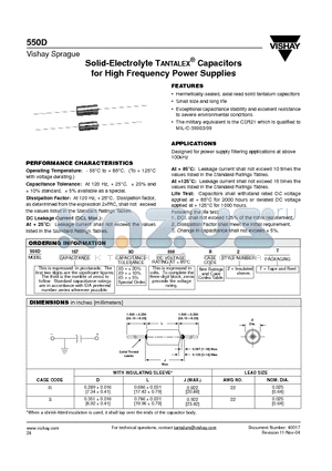 550D106X0050R2 datasheet - Solid-Electrolyte TANTALEX Capacitors for High Frequency Power Supplies