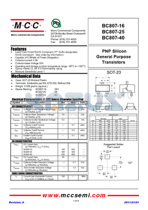 BC807-16 datasheet - PNP Silicon General Purpose Transistors