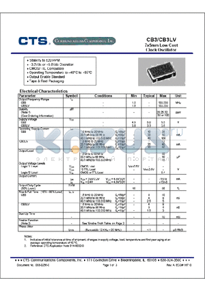 CB3-3IM datasheet - 7x5mm Low Cost clock Oscillator