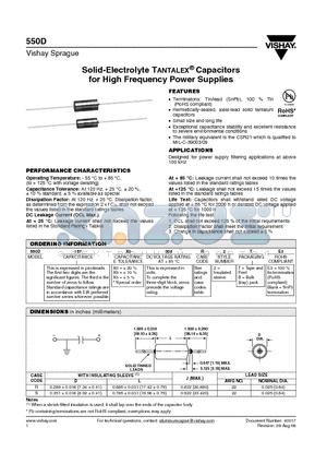 550D127X9010R2 datasheet - Solid-Electrolyte TANTALEX^ Capacitors for High Frequency Power Supplies