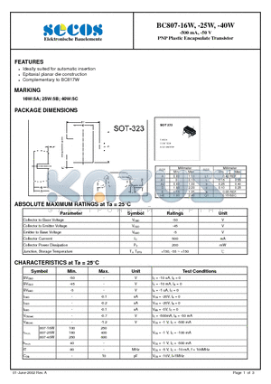 BC807-16W datasheet - PNP Plastic Encapsulate Transistor