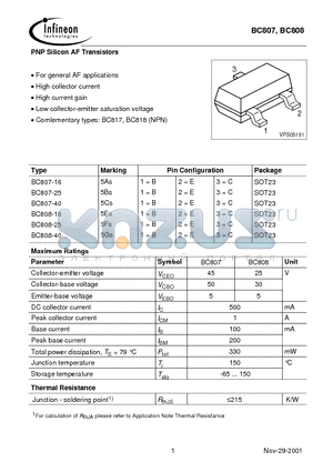 BC807-25 datasheet - PNP Silicon AF Transistors