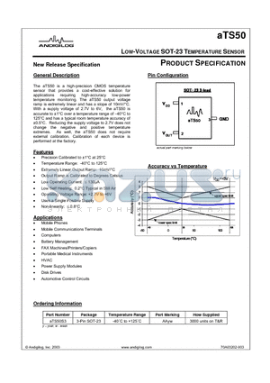 ATS50 datasheet - LOW-VOLTAGE SOT-23 TEMPERATURE SENSOR