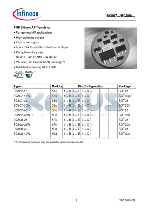 BC807-25W datasheet - PNP Silicon AF Transistor