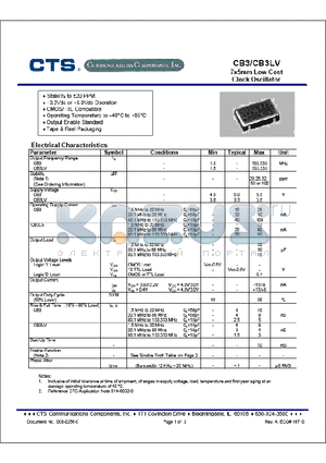 CB3LV-5IM datasheet - 7x5mm Low Cost clock Oscillator