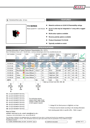 113-305-13 datasheet - PCB MOUNTING LEDs -  3mm
