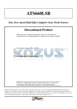 ATS611LSB datasheet - True Zero Speed Hall Effect Adaptive Gear Tooth Sensors