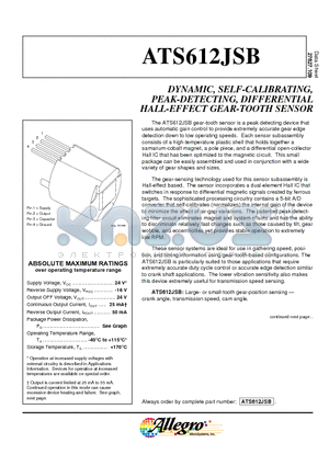 ATS612JSB datasheet - DYNAMIC, SELF-CALIBRATING, PEAK-DETECTING, DIFFERENTIAL HALL-EFFECT GEAR-TOOTH SENSOR