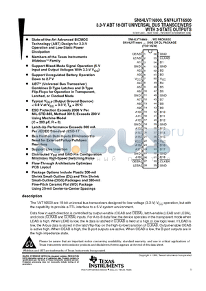 74LVT16500DGGRE4 datasheet - 3.3-V ABT 18-BIT UNIVERSAL BUS TRANSCEIVERS WITH 3-STATE OUTPUTS