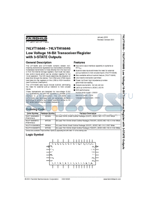 74LVT16646 datasheet - Low Voltage 16-Bit Transceiver/Register with 3-STATE Outputs