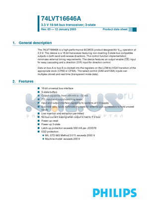 74LVT16646A datasheet - 3.3V ABT 16-bit bus transceiver 3-State