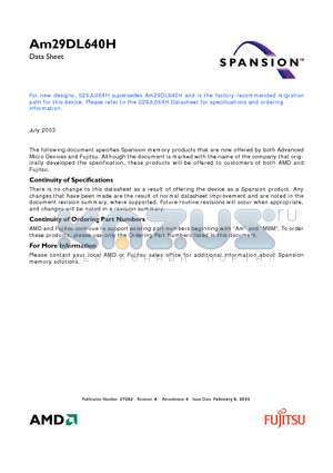 AM29DL640H55WHI datasheet - 64 Megabit (8 M x 8-Bit/4 M x 16-Bit) CMOS 3.0 Volt-only, Simultaneous Read/Write Flash Memory