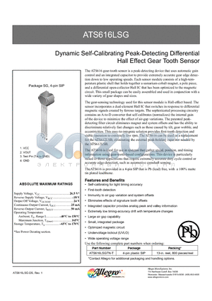 ATS616LSG datasheet - Dynamic Self-Calibrating Peak-Detecting Differential Hall Effect Gear Tooth Sensor