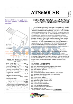 ATS611 datasheet - TRUE ZERO-SPEED, HALL-EFFECT ADAPTIVE GEAR-TOOTH SENSOR