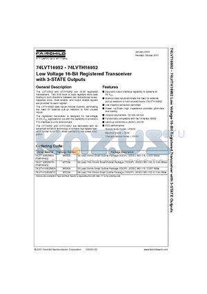 74LVT16952MEA datasheet - Low Voltage 16-Bit Registered Transceiver with 3-STATE Outputs