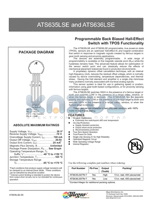 ATS635LSETN-T datasheet - Programmable Back Biased Hall-Effect Switch with TPOS Functionality