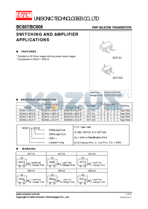 BC807G-X-AL3-R datasheet - SWITCHING AND AMPLIFIER APPLICATIONS