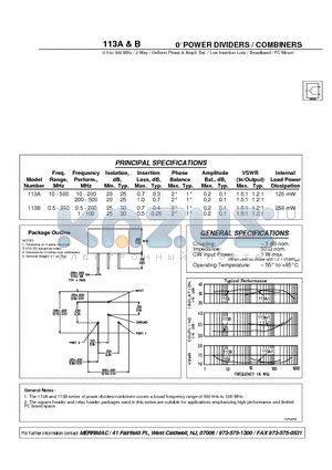 113A datasheet - POWER DIVIDERS / COMBINERS