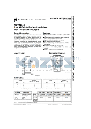 74LVT2244MTC datasheet - 3.3V ABT Octal Buffer/Line Driver with TRI-STATE Outputs