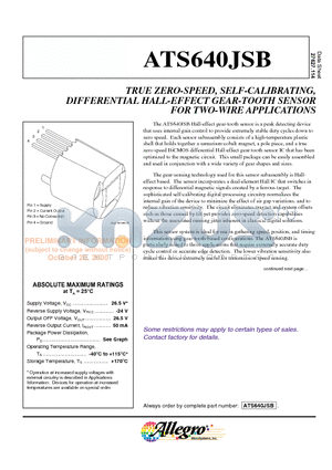 ATS640JSB datasheet - TRUE ZERO-SPEED, SELF-CALIBRATING, DIFFERENTIAL HALL-EFFECT GEAR-TOOTH SENSOR FOR TWO-WIRE APPLICATIONS