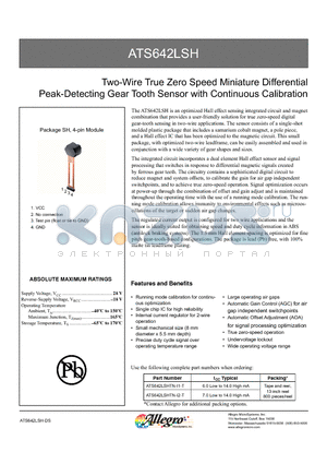 ATS642LSHTN-I1-T datasheet - Two-Wire True Zero Speed Miniature Differential Peak-Detecting Gear Tooth Sensor with Continuous Calibration