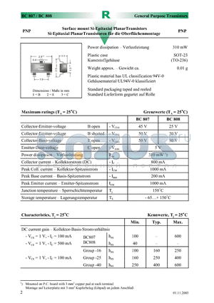 BC808 datasheet - Surface mount Si-Epitaxial PlanarTransistors