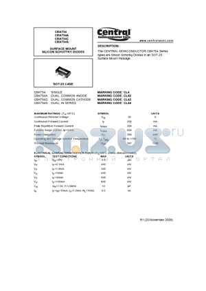 CBAT54S datasheet - SURFACE MOUNT SILICON SCHOTTKY DIODES