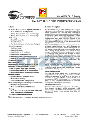 CY37128VP208167AXC datasheet - 5V, 3.3V, ISR High-Performance CPLDs