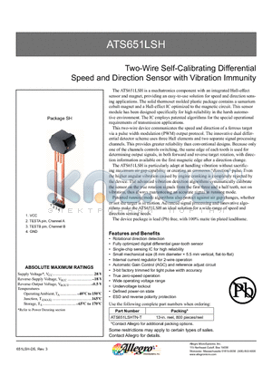 ATS651LSH_05 datasheet - Two-Wire Self-Calibrating Differential Speed and Direction Sensor with Vibration Immunity