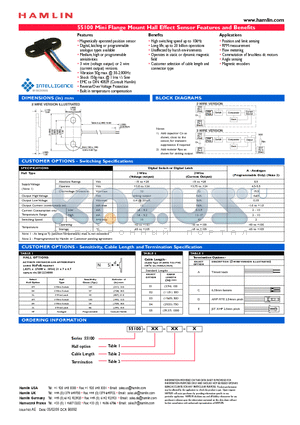 55100-2H-04-C datasheet - Mini Flange Mount Hall Effect Sensor Features and Benefits