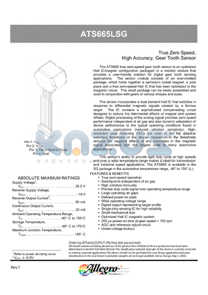 ATS665LSGTN-T datasheet - True Zero Speed, High Accuracy, Gear Tooth Sensor