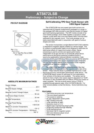 ATS672LSB-HT datasheet - Self-Calibrating TPO Gear-Tooth Sensor with 9-Bit Signal Capture