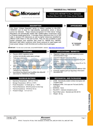 1N6311US datasheet - VOIDLESS-HERMETICALLY-SEALED Surface Mount 500 mW Glass Zener Diodes