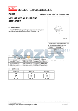 BC817-16-AE3-R datasheet - NPN GENERAL PURPOSE AMPLIFIER