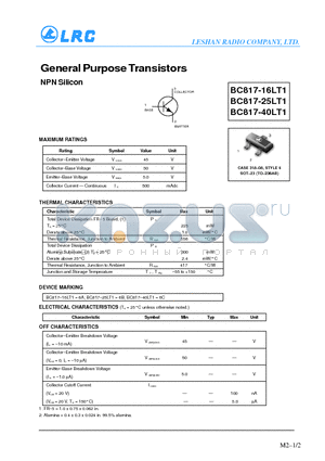 BC817-16LT1 datasheet - General Purpose Transistors(NPN Silicon)