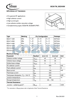 BC817-16W datasheet - NPN Silicon AF Transistors