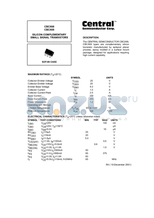 CBCX69 datasheet - SILICON COMPLEMENTARY SMALL SIGNAL TRANSISTORS