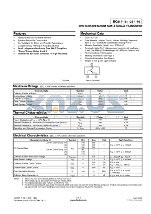 BC817-16_09 datasheet - NPN SURFACE MOUNT SMALL SIGNAL TRANSISTOR